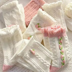Polyester Blend Floral Ruffled Mid Tube Socks