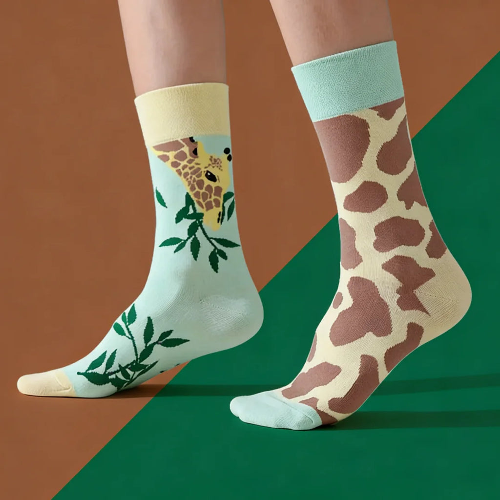 Cotton Blend Giraffe Print Mid Calf Socks for Women