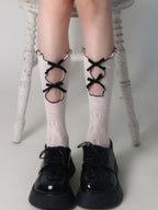 Nylon Elastane Ruffle Bowknot Calf Socks