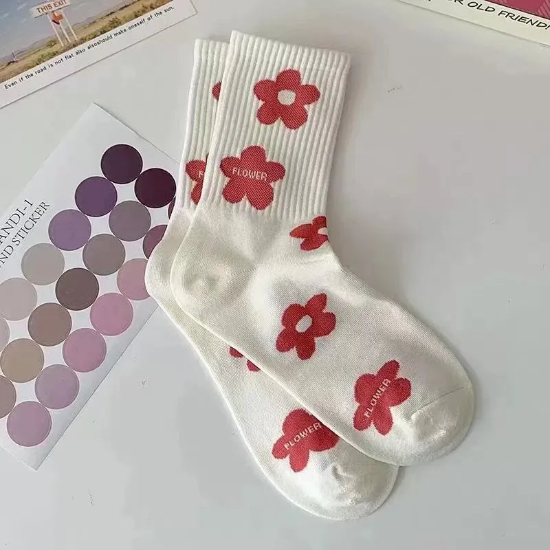 Polyester Elastane Cartoon Printed Mid Tube Casual Socks - 6
