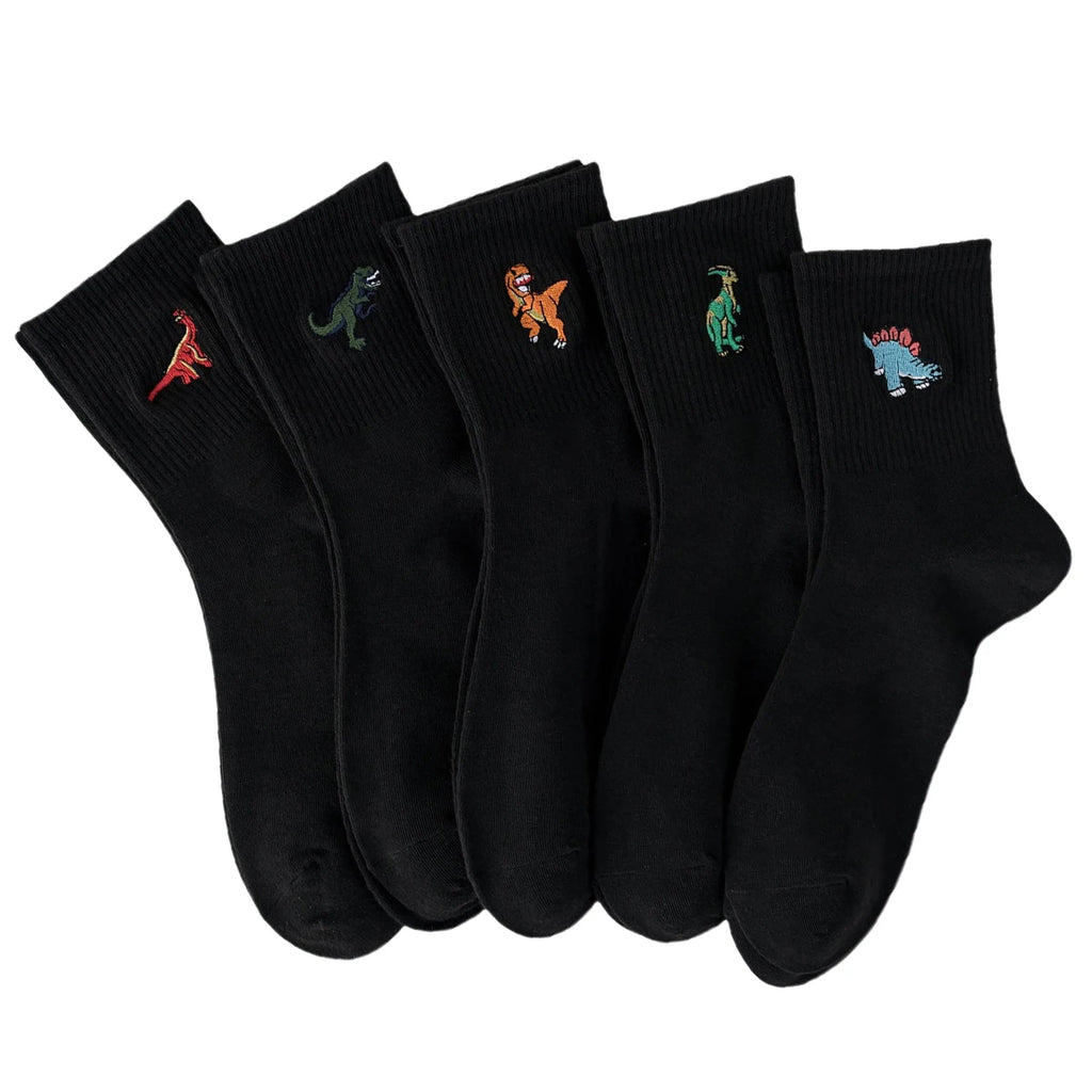 Polyester Elastane Crew Socks Dinosaur Pattern
