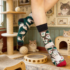 Cotton Blend Mahjong Sparrow Print Mid Calf Casual Socks