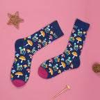 Colorful Mushroom Printed Cotton Blend Crew Socks
