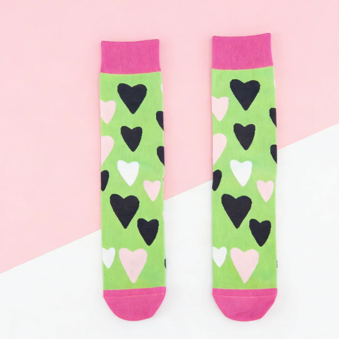 Cotton Polyester Heart Pattern Women Mid Tube Socks