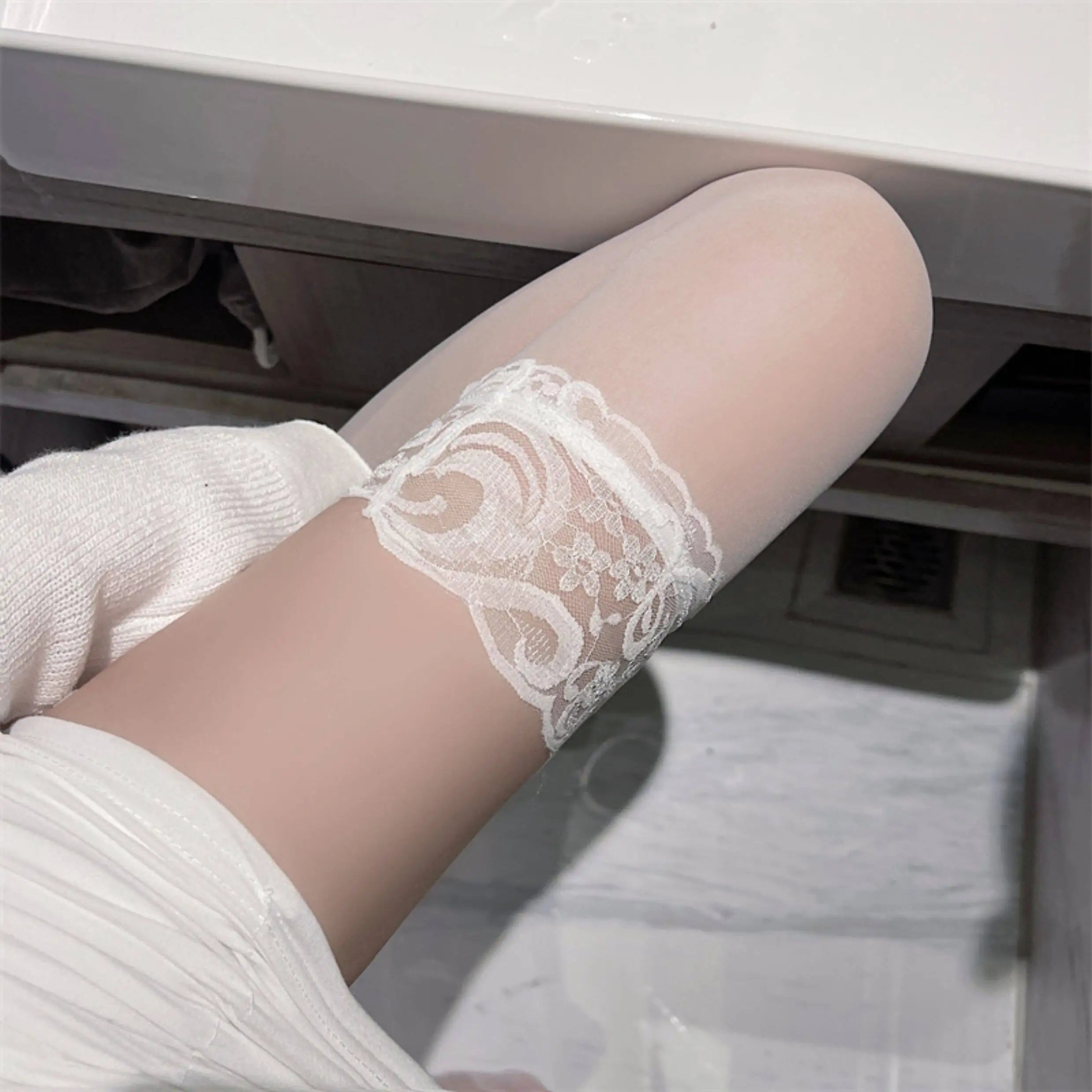 Floral Lace Over The Knee Stockings - 21