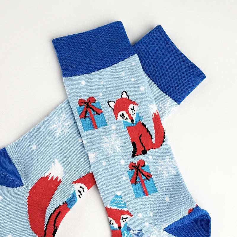 Cotton Blend Mid Calf Fox Pattern Casual Socks