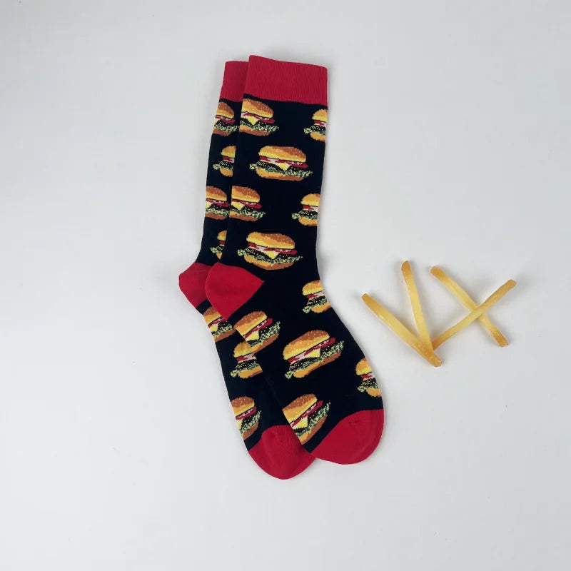 Cotton Blend Novelty Food Print Mid Calf Unisex Socks - 16