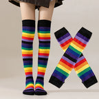 Striped Polyester Thigh High Socks and Arm Warmer Set
