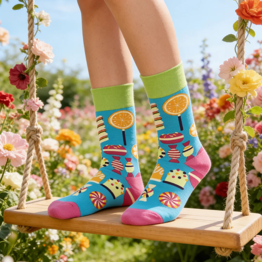 Cotton Blend Mid Calf Women Socks Candy Print