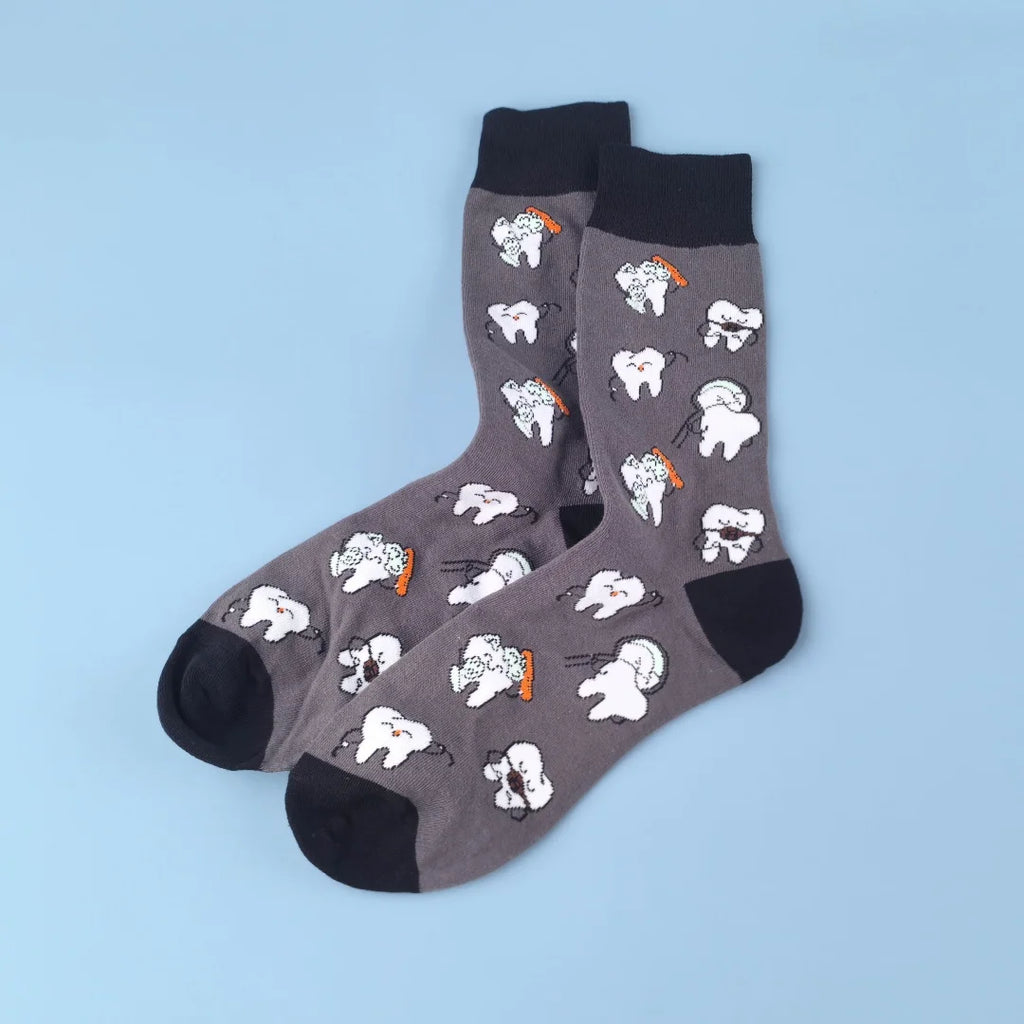 Polyester Spandex Tooth Pattern Crew Socks