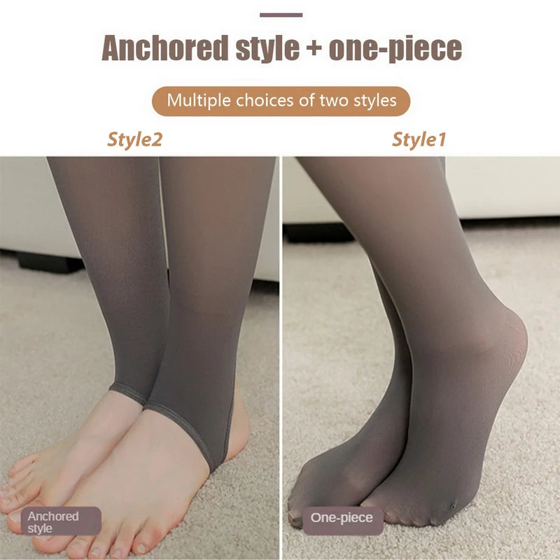 Fleece Lined Translucent Elastic Thermal Tights