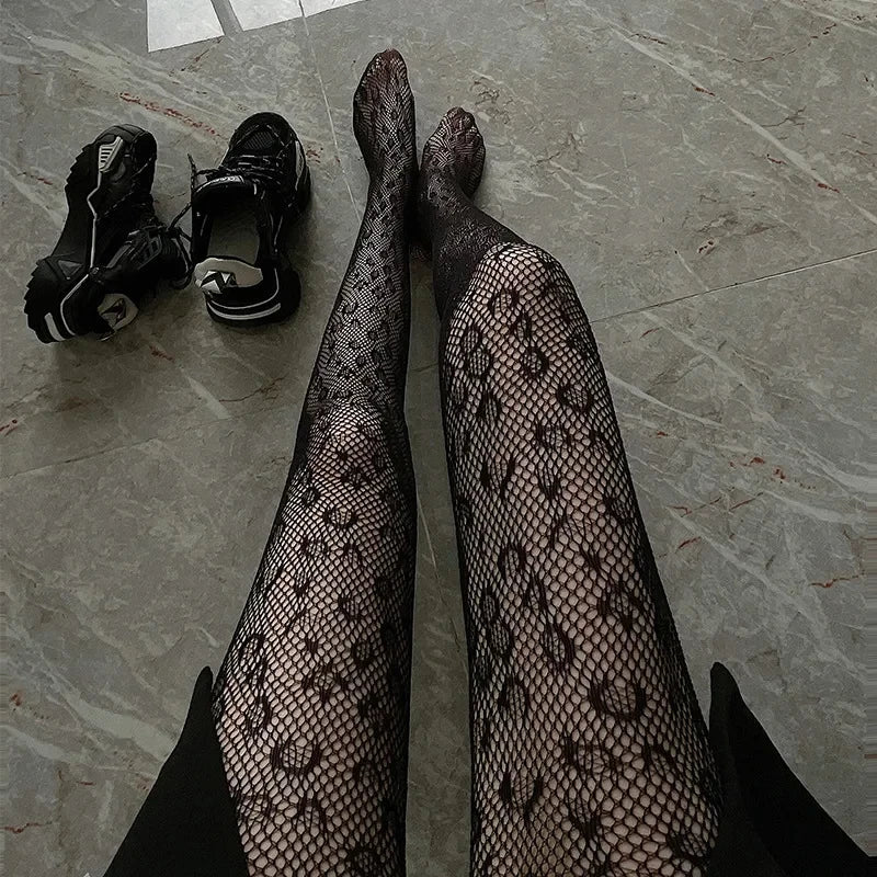 Floral Pattern Nylon Mesh Tights