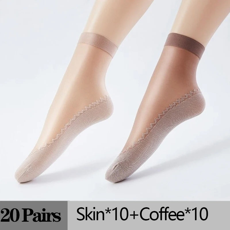 Thin Nylon Lace Transparent Socks Women Breathable Non Slip Cotton Bottom - 19