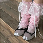 Acrylic Knitted Lace Bow Leg Warmers