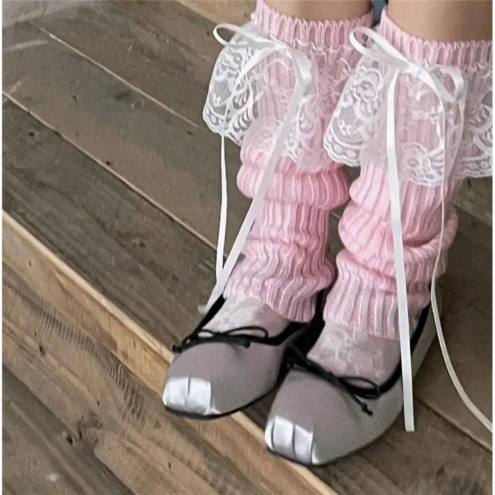 Acrylic Knitted Lace Bow Leg Warmers
