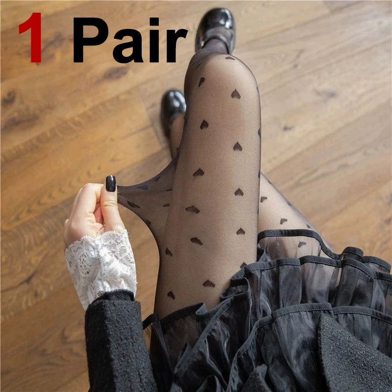 Nylon Heart Pattern Sheer Tights
