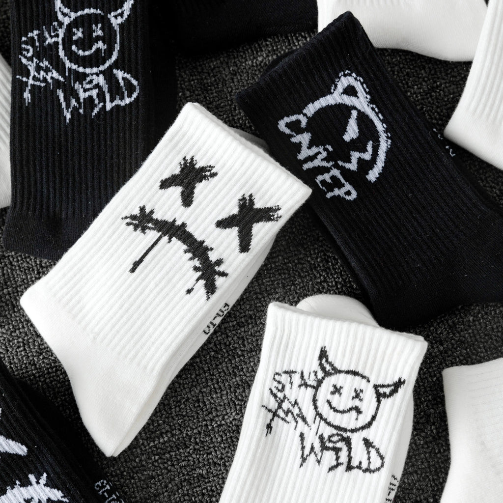 Polyester Elastane Crew Socks Graphic Print