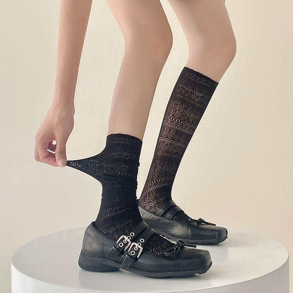Polyester Mesh Lace Knee High Socks