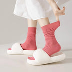 Cotton Blend Ribbed Crew Socks for Women