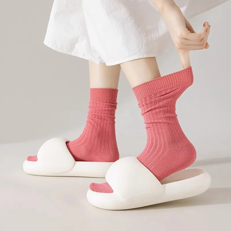 Cotton Blend Ribbed Crew Socks for Women