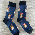 Cotton Blend Corgi Pattern Crew Socks