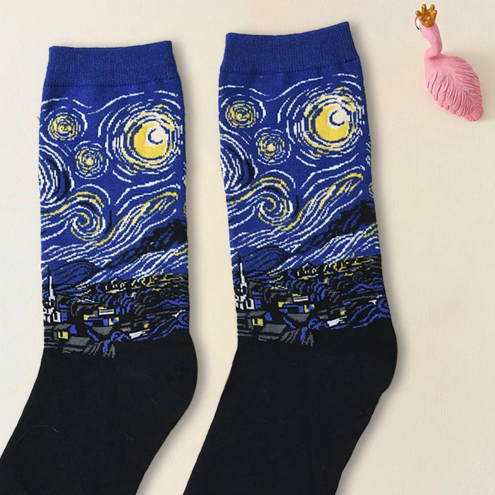 Cotton Blend Crew Socks Casual Printed Footwear