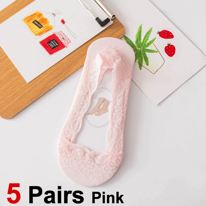 Cotton Lace Invisible Anti Slip Low Cut Socks - 18