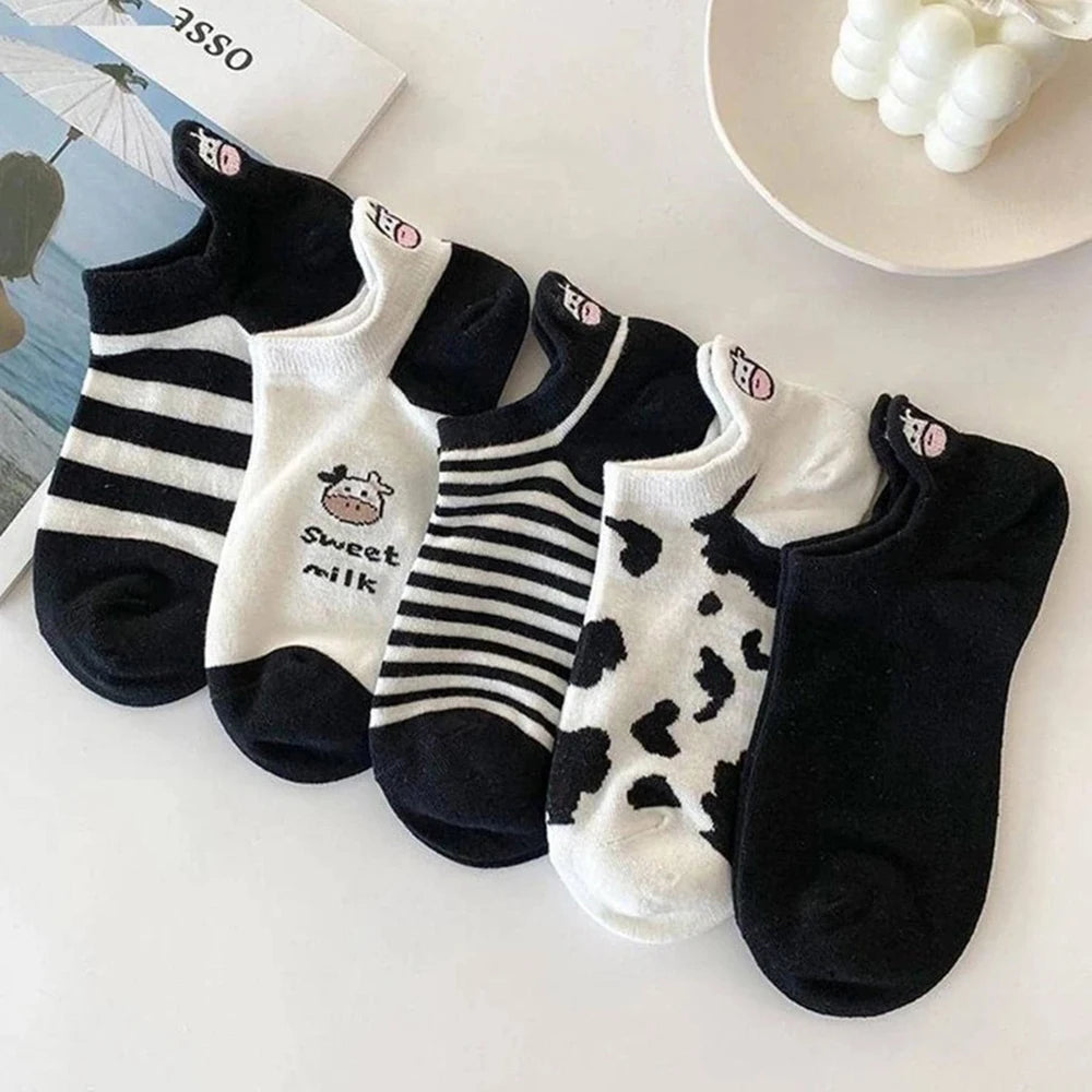 Polyester Elastane Cartoon Low Cut Casual Socks 5 Pair Set