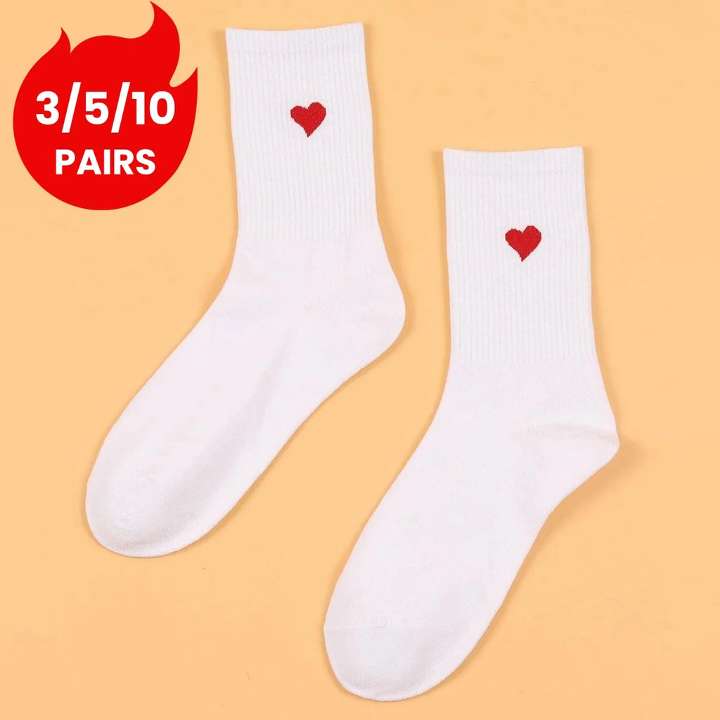 Polyester Elastane Heart Pattern Women Crew Socks