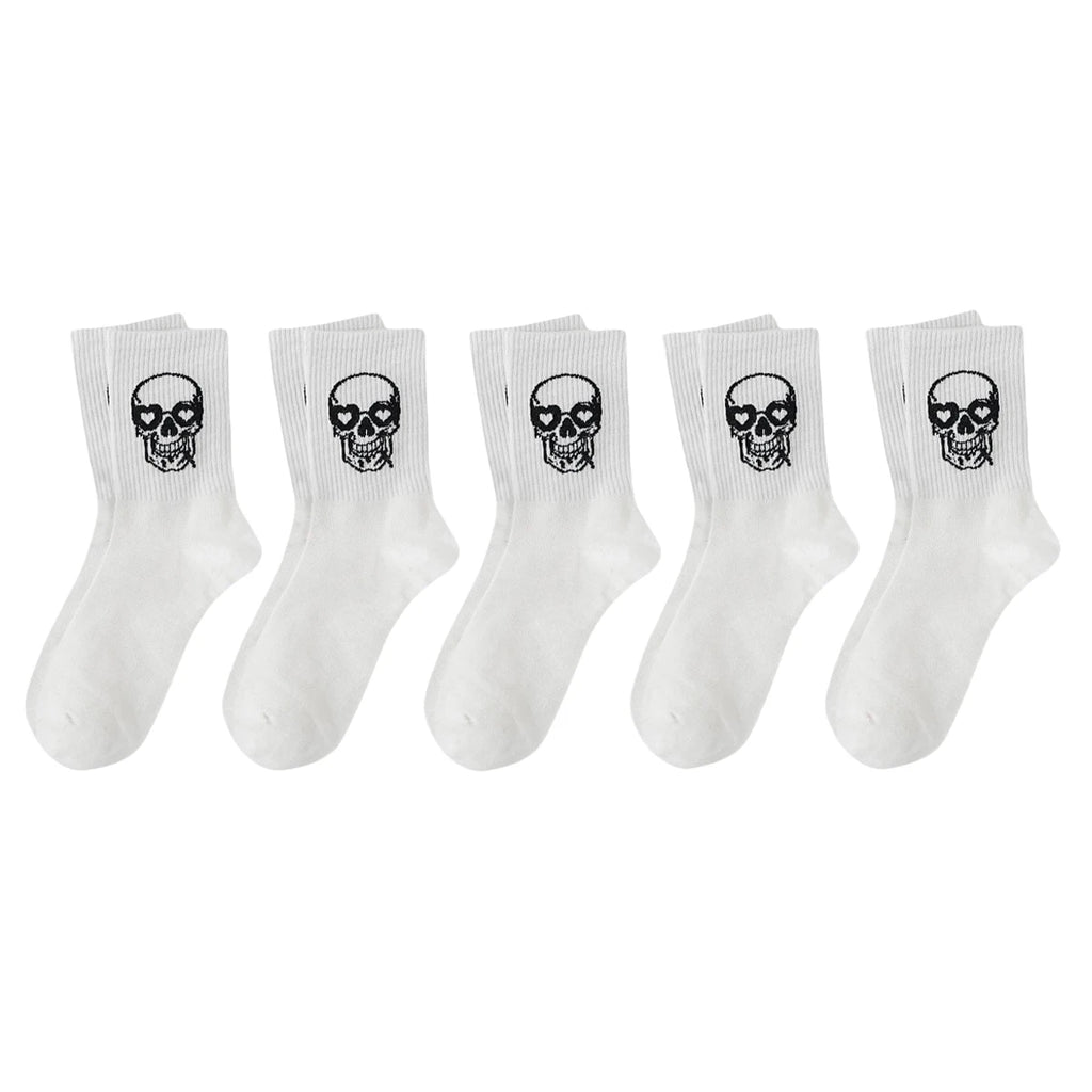 Men Polyester Elastane Skull Pattern Crew Socks