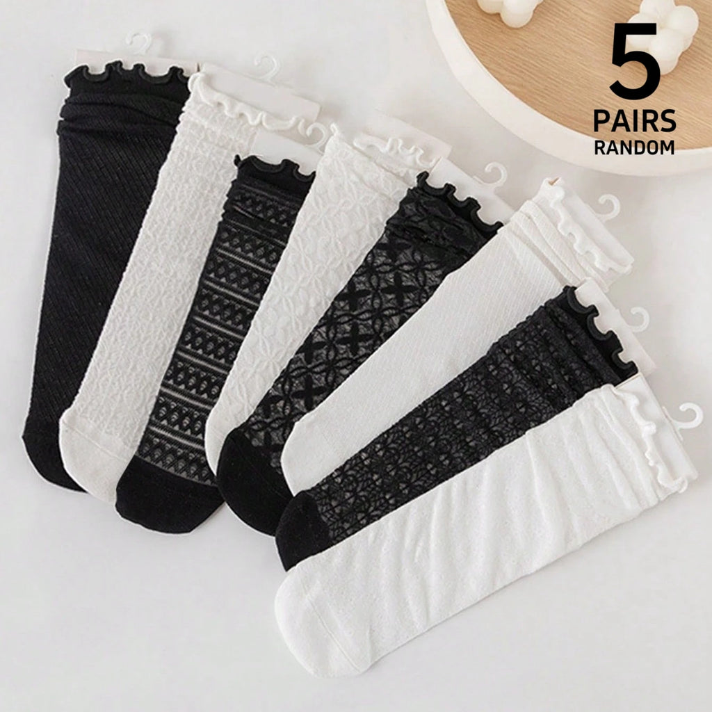 Polyester Elastane Sheer Lace Mesh Crew Socks