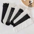 Polyester Elastane Sheer Lace Mesh Crew Socks