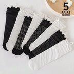 Polyester Elastane Sheer Lace Mesh Crew Socks