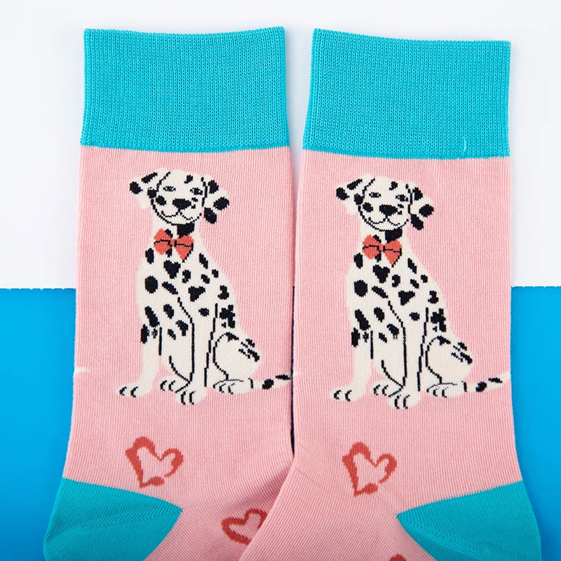 Cotton Blend Spotted Dog Print Mid Calf Socks - 5