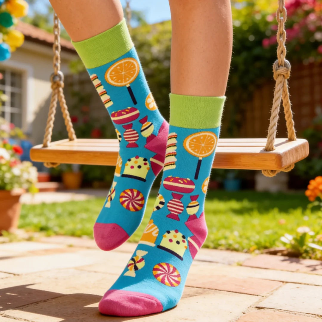 Cotton Blend Mid Calf Women Socks Candy Print
