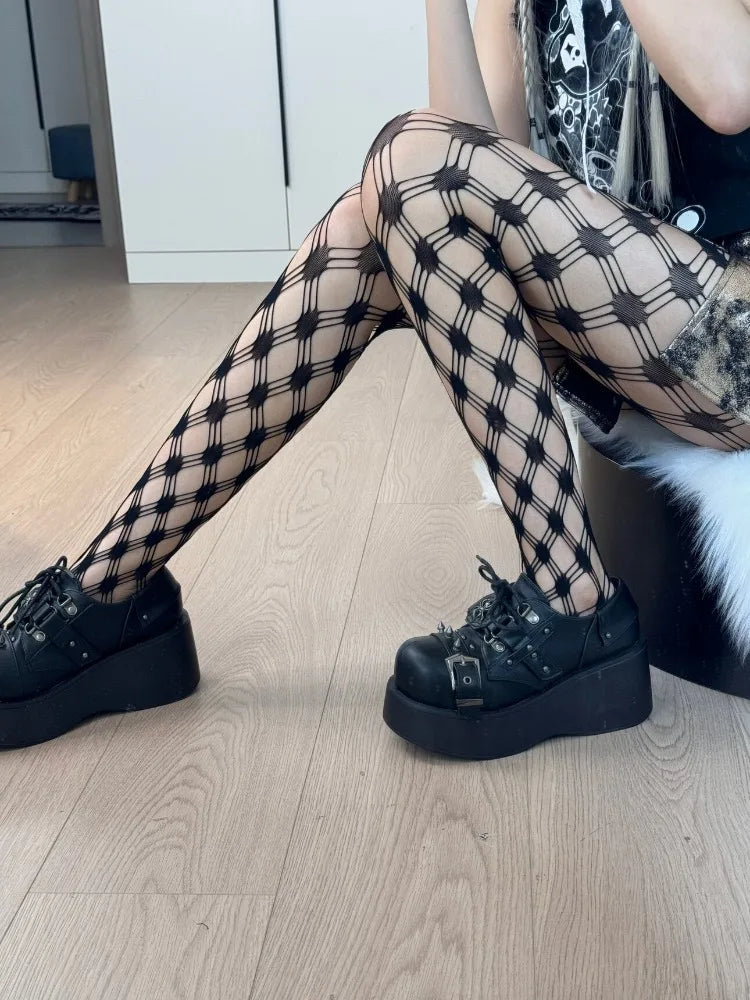 Nylon Elastane Geometric Pattern Fishnet Tights