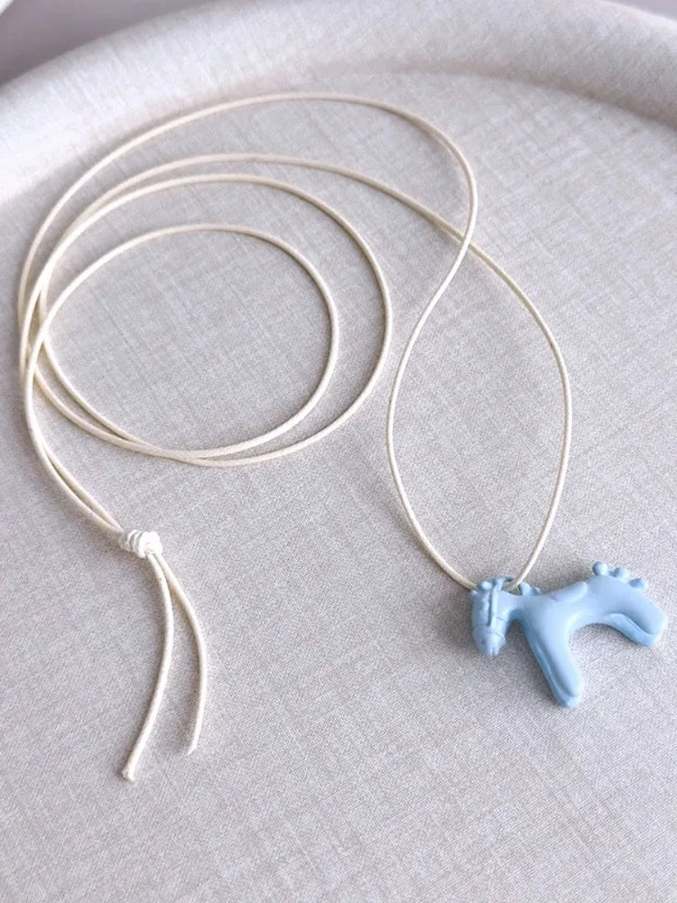 Enamel Horse Pendant Rope Necklace