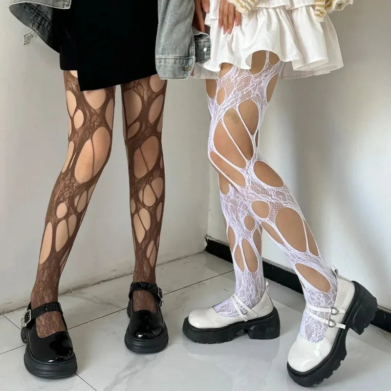Distressed Nylon Fishnet Stockings for Women