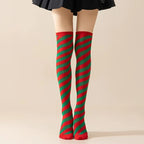 Striped Cotton Polyester Thigh High Stockings