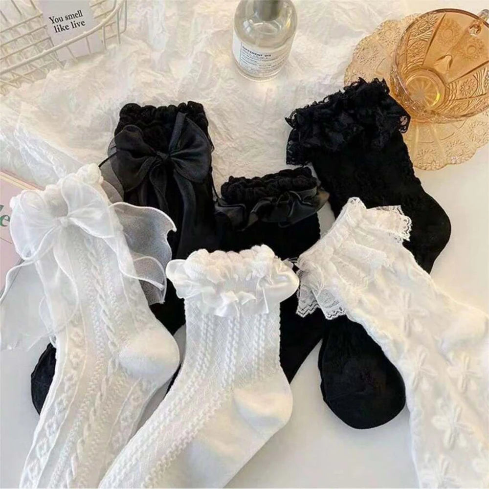 Polyester Elastane Bow Decoration Casual Socks Set