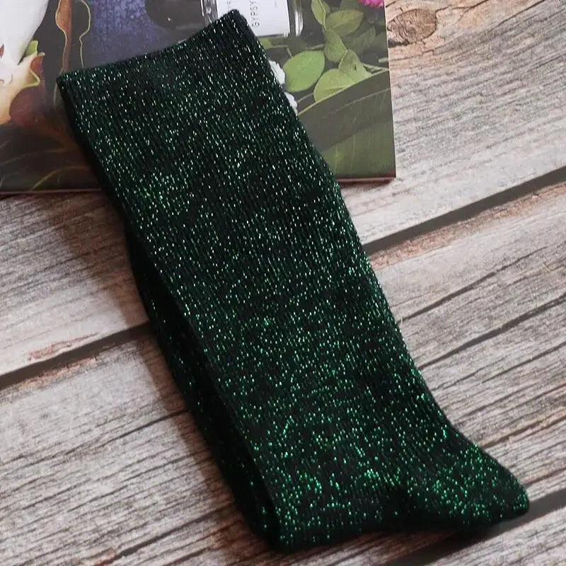 Shiny Metallic Cotton Blend Mid Tube Casual Socks