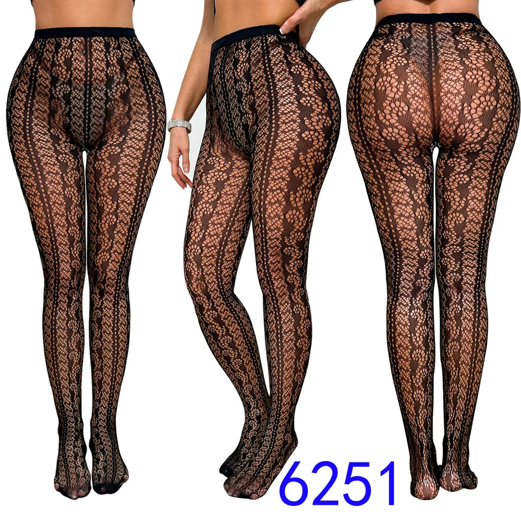 Floral Pattern Nylon Mesh Pantyhose One Size