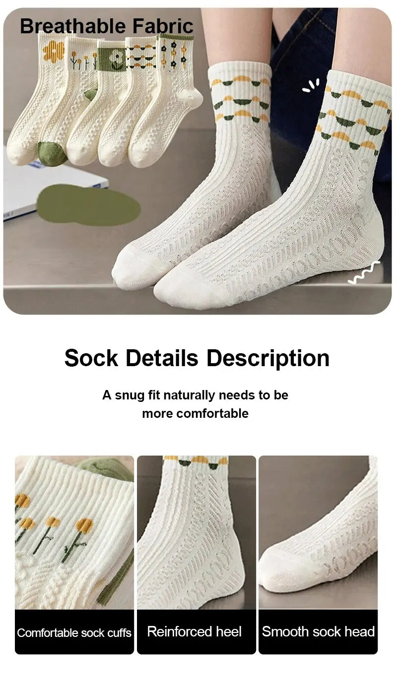 10 Pairs Floral Print Polyester Casual Mid Tube Socks
