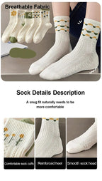 10 Pairs Floral Print Polyester Casual Mid Tube Socks