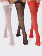 Polyester Elastane Lace Top Stockings Three Pair Set