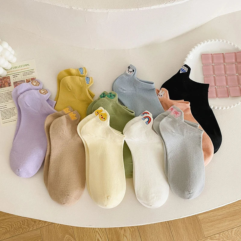Cotton Embroidered Animal Crew Socks