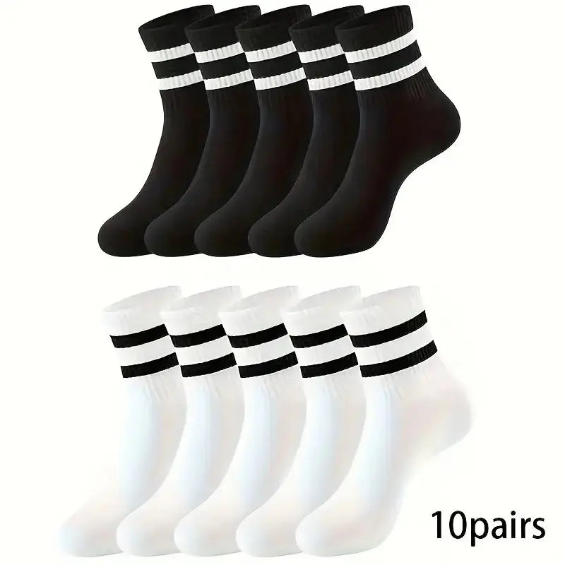 Polyester Blend Striped Mid Tube Mens Casual Crew Socks - 22