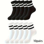 Polyester Blend Striped Mid Tube Mens Casual Crew Socks