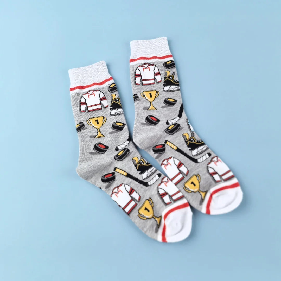 Polyester Elastane Ice Hockey Print Mid Calf Socks - 3