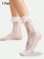 Polyester Elastane Floral Lace Ankle Socks